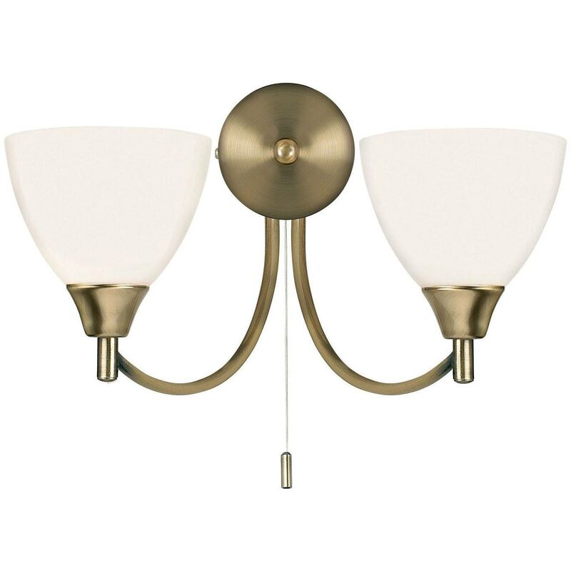 Endon Lighting - Endon Alton - 2 Light Indoor Wall Light Antique Brass with Opal Glass, E14