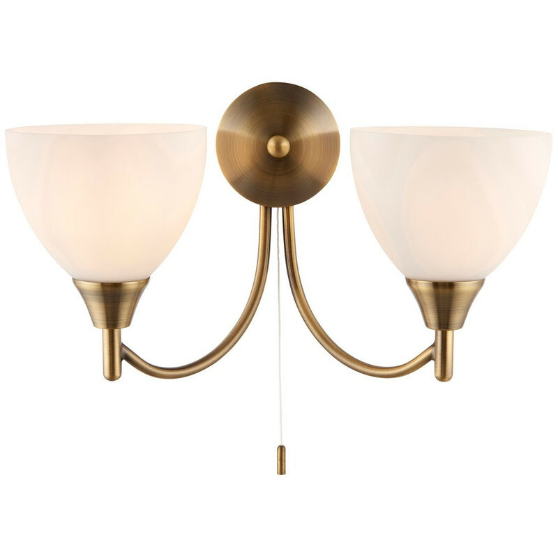 Alton - 2 Light Indoor Wall Light Antique Brass with Opal Glass, E14 - Endon