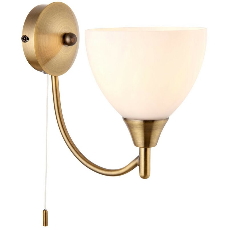 Endon Lighting - Endon Alton - 1 Light Wall Light Antique Brass with Opal Glass Shade, E14