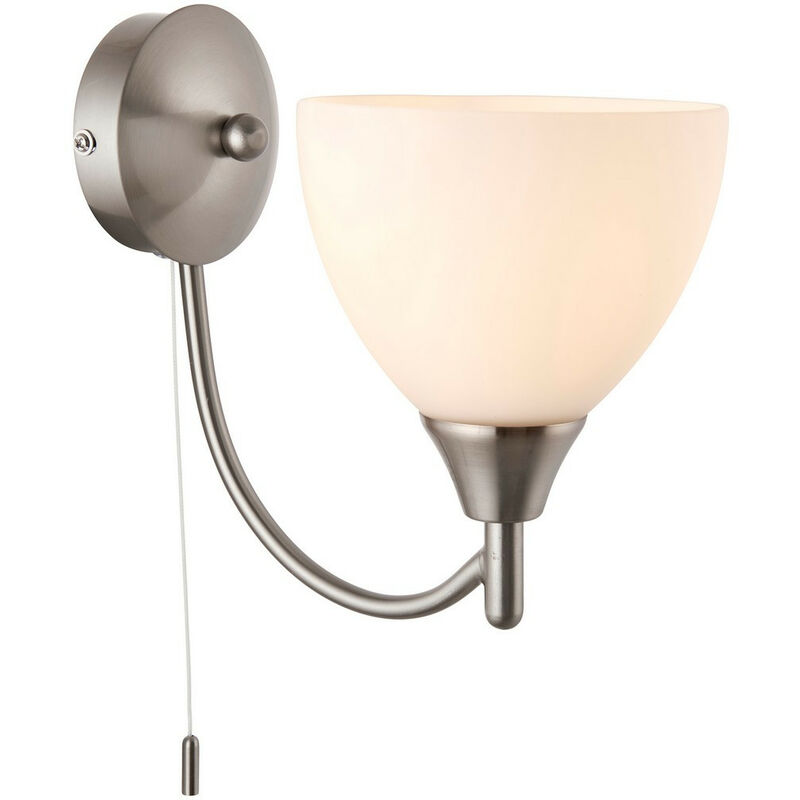 Alton - 1 Light Wall Light Satin Chrome with Matt Opal Glass Shade, E14 - Endon