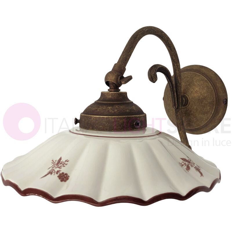 Image of Ceramiche Borso - altopascio Applique da Parete Ceramica Ottone Rustica Country - colore decori: marrone