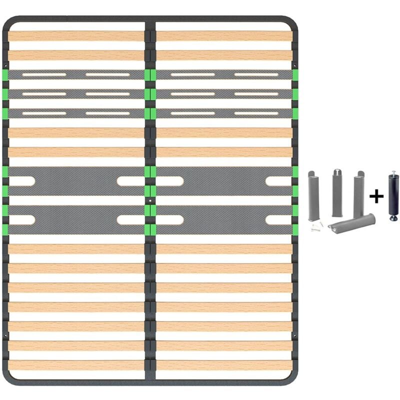 Altozone - Pack Sommier 2x16 Lattes 160x200cm + Pieds Gris + Pied Central