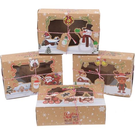 Altre decorazioni natalizie, 12 set 22x15x7cm scatole di carta kraft con finestra trasparente, scatola per dolci con motivo natalizio con corda e finestra, scatola regalo per dolci, biscotti, cupcake