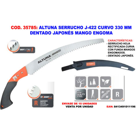 Altuna J-422 gebogene Säge, 330 mm japanischer Zahn mit gummiertem Griff und Koffer