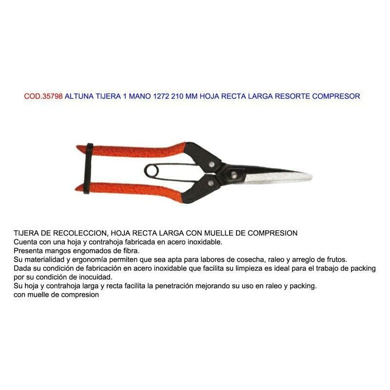 

altuna tijera 1 mano 1272 210mm hoja recta larga resorte compres - Mibricotienda