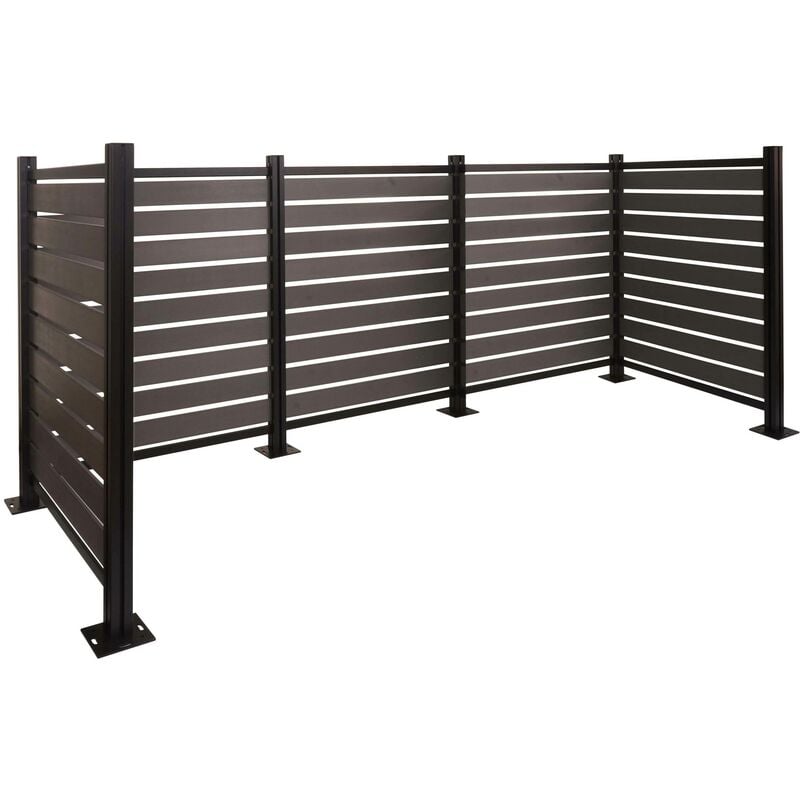 Alu Clôture pour poubelles HHG-947, Cache-poubelle, aspect bois extensible 130x300x110cm, gris