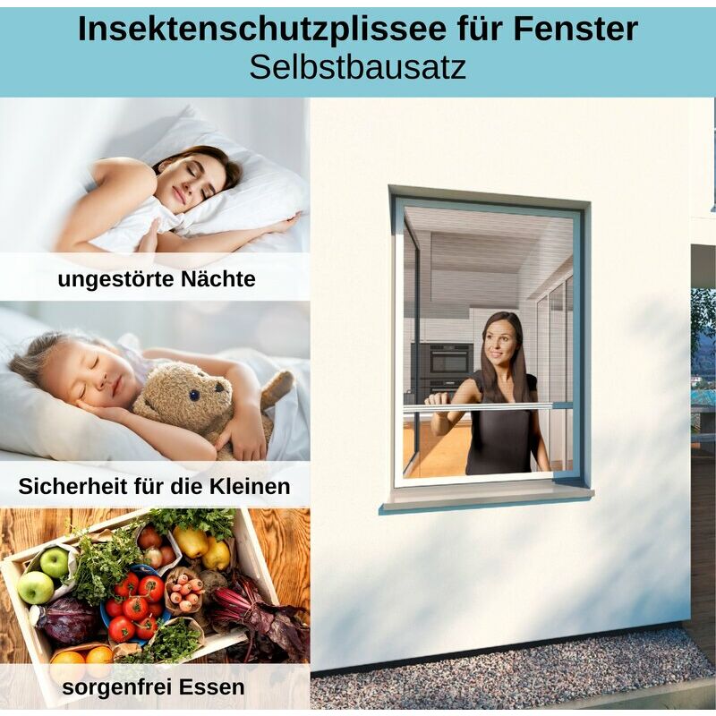 InsektenschutzPlissee für Fenster Alu 80x120 cm mit