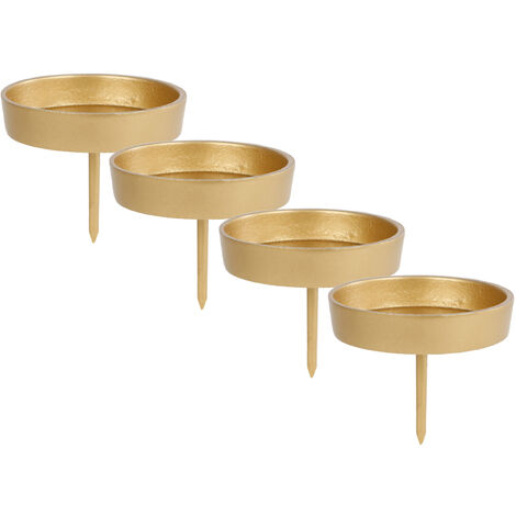 Alu Kerzenpick für Stumpenkerzen 4er Set - 9 cm in gold - Metall Kerzenhalter für Kugelkerzen - Kerzen Stecker für Advents und Weihnachts Gesteck
