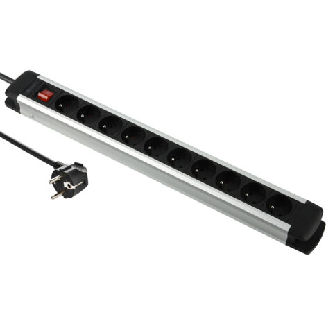 Alu-Line Bloc Multiprise 10 Prises avec Corps en Aluminium, Câbles 3G1,5mm, 2M, Noir