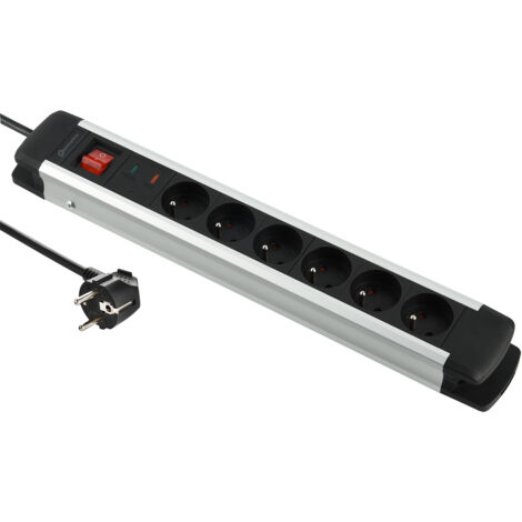 Alu-Line Bloc Multiprise 6 Prises avec Corps en Aluminium et Protection Contre les surtensions, 2M, Noir