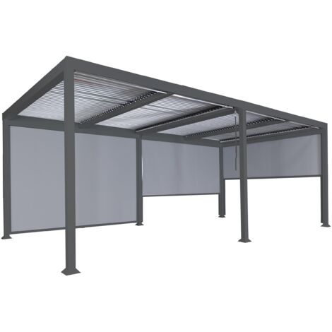 Alu Pergola HHG-787 mit 3x Seitenwand, Lamellen-Pavillon, stabiles 8cm-Metall-Gestell 3x6m anthrazit