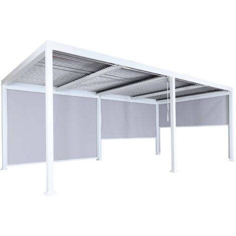 Alu Pergola HHG-787 mit 3x Seitenwand, Lamellen-Pavillon, stabiles 8cm-Metall-Gestell 3x6m weiß