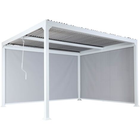Alu Pergola HHG-789 mit 2x Seitenwand, Lamellen-Pavillon, stabiles 8cm-Metall-Gestell 3x3,7m weiß