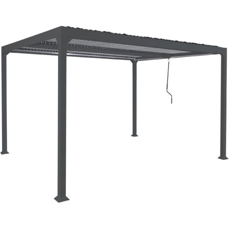 Alu Pergola HHG-970, Lamellen-Pavillon Terrassenüberdachung, stabiles 8cm-Metall-Gestell 3x3,7m anthrazit