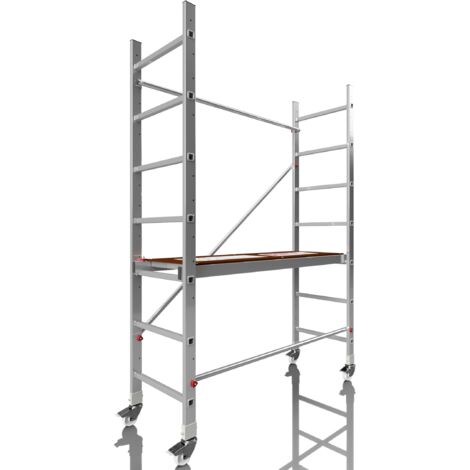 AluCombine 3.0 - 300, hauteur de travail 3m,échafaudage échellee & 4x roues d'échafaudage de roulement
