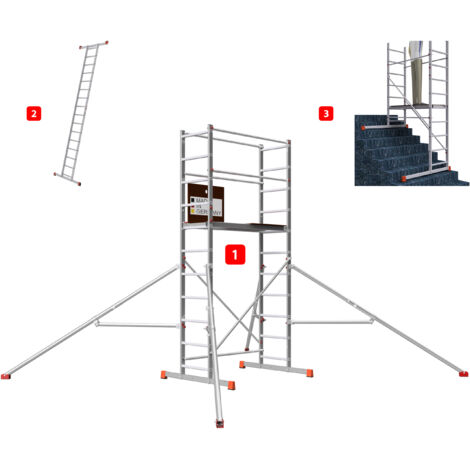 AluCombine 4.0 - 400, hauteur de travail 4m, échafaudage échellee, traverse & stabilisateur triangulaire