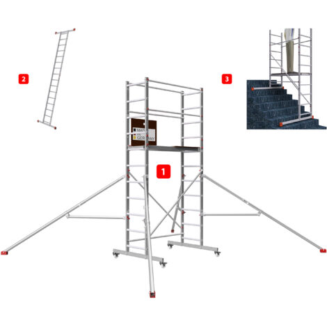 AluCombine 4.0 - 400, hauteur de travail 4m, échafaudage échellee, traverse & stabilisateur triangulaire