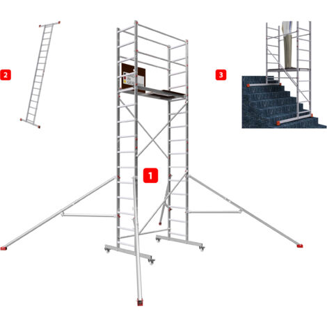 AluCombine 4.0 - 500, hauteur de travail 5m, échafaudage échellee, traverse & stabilisateur triangulaire