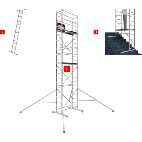 AluCombine 4.0 - 700, hauteur de travail 7m, échafaudage échellee, traverse & stabilisateur triangulaire