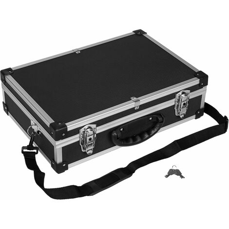 Schwarz-Silber - Alukoffer Alukiste Koffer Werkzeugkiste schwarz inkl. Tragegurt + Schlüssel - Schwarz-Silber