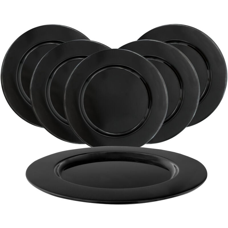 Spetebo - Aluminium 33 cm Plateau décoratif noir - Set de 6 - Assiette à bougies Déco Plat de service Assiette cadeau Plateau