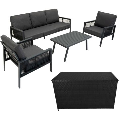 Aluminium 4 Piece Sofa Set with Black Rattan Storage Box -