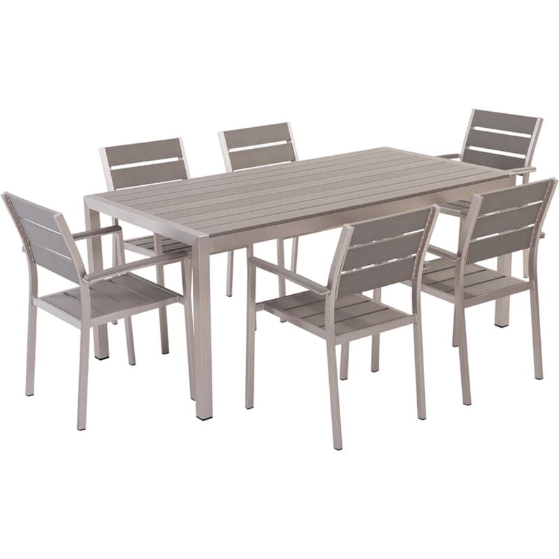 7 Piece Garden Dining Set Chairs and Table Plastic Wood Aluminium Grey Vernio