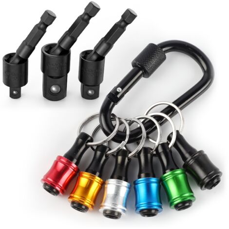 Aluminium-Bithalter mit 1/4"-Sechskantschaft, Bohrverlängerungsadapter, 6-teilig, leuchtende Farben, schwarzer Knopf, + 1/4", 3/8", 1/2"-Schlagschrauber-Einsatzadapter