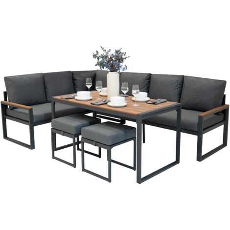 Aluminium Corner Sofa Set - Wood Effect