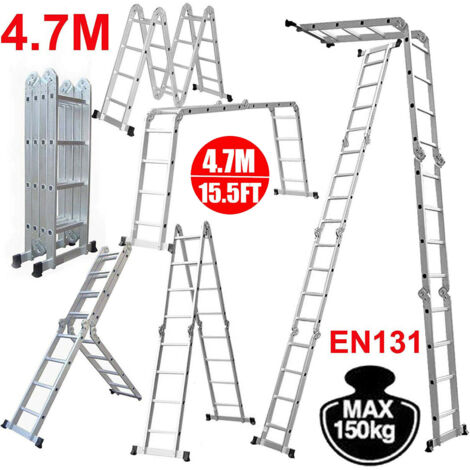 Aluminium Folding Extesnion Ladder 4.7m Multi Position Purpose Platform 4X4 Step