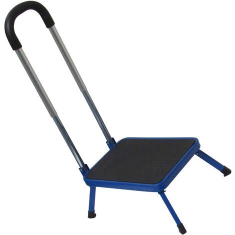 Aluminium Folding Step With Handrail Blue (Single Caravan Motorhome Platform Support)