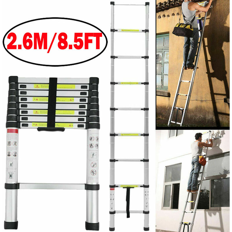Briefness - Aluminium Folding Telescopic Ladder 2.6m 9 Steps Ladder Multi-Purpose Multi-Function Extendable Ladder EN131