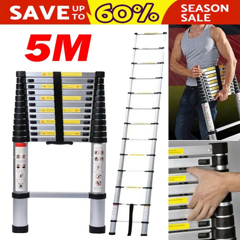 Aluminium Folding Telescopic Ladder Step Ladder Multi-Purpose Extendable 5m/16ft