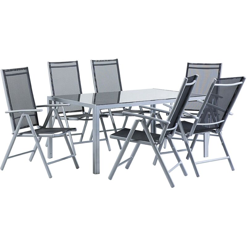 Beliani - Garden Dining Set Black Aluminium Frame 6 Folding Chairs 1 Table Catania