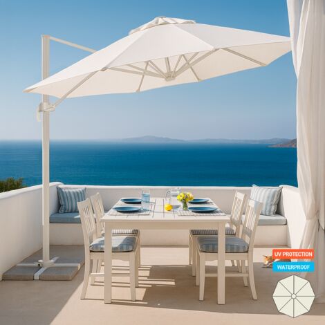 ELIOS PARASOLS Aluminium-Gartenschirm mit dezentraler Stange für Haus 3x3m Paradise White