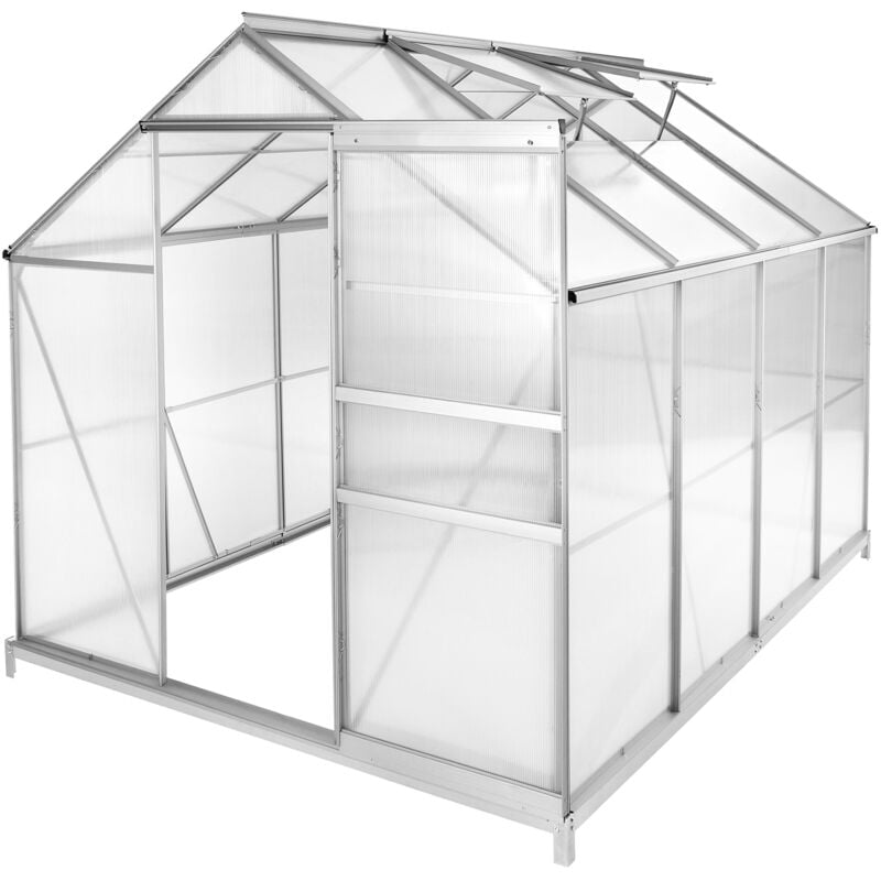 Greenhouse aluminium polycarbonate with foundation - polycarbonate greenhouse, walk in greenhouse, greenhouse base - 250 x 185 x 195 cm - transparent