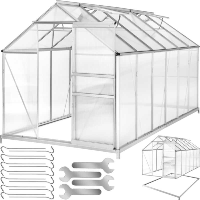 Greenhouse aluminium polycarbonate with foundation - polycarbonate greenhouse, walk in greenhouse, greenhouse base - 375 x 185 x 195 cm - transparent