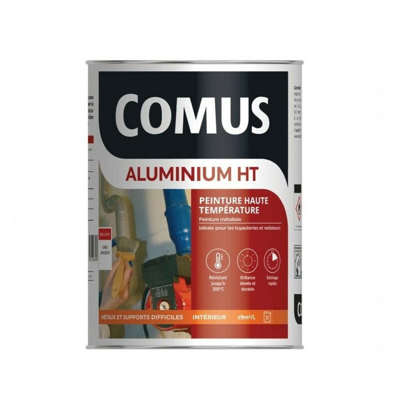 Aluminium haute temperature Gris argent 3L - Peinture métallisée pour tuyauteries et radiateurs Comus