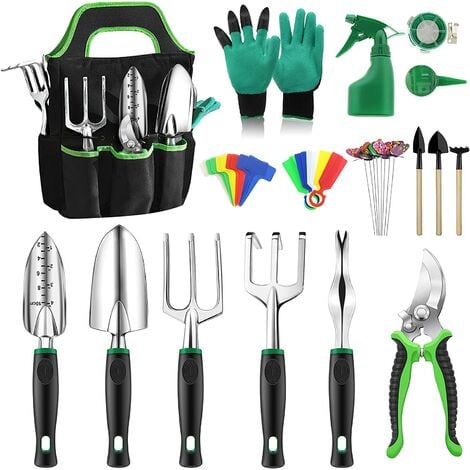 Aluminium Outil de Jardinage 43pcs Tough Résistant à la Corrosion Kit de Jardinage Présent Set de Jardinage Adulte avec Sac de Rangement Gants Antidérapants Semis Taille Repiquage et Entretien