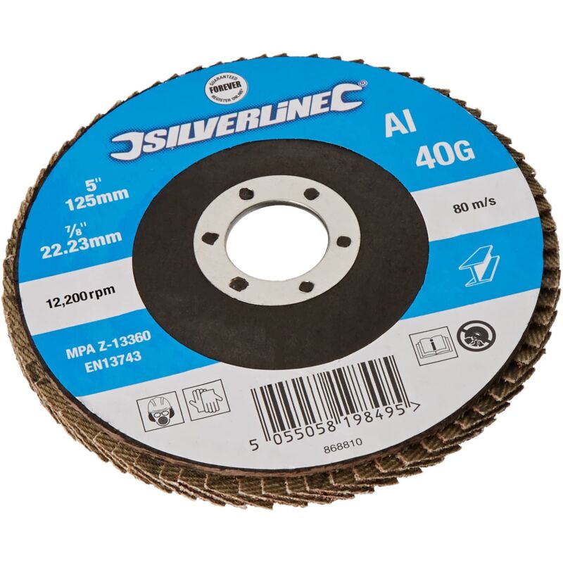 Silverline 868810 Aluminium Oxide Flap Disc 125mm 40 Grit