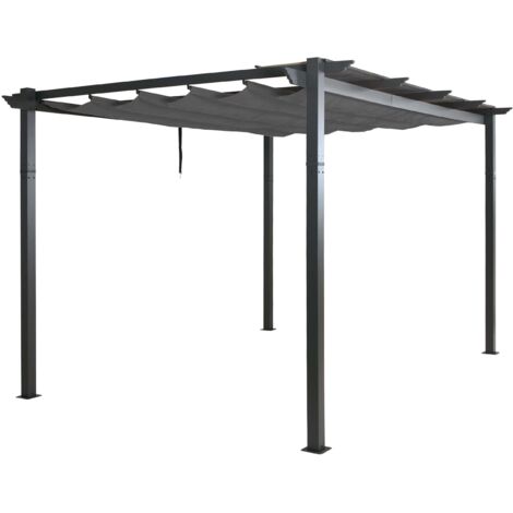 Aluminium Pergola HHG-053, Gartenpavillon Pavillon Garten, stabiles 8cm-Gestell Schiebedach UV50+ 3x4m anthrazit