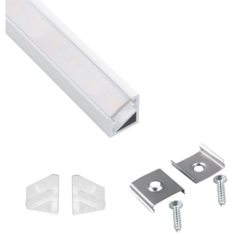 Aluminium Profile Corner 2m For led Lights Strip Opal Cover - Colour White - Pack of 5