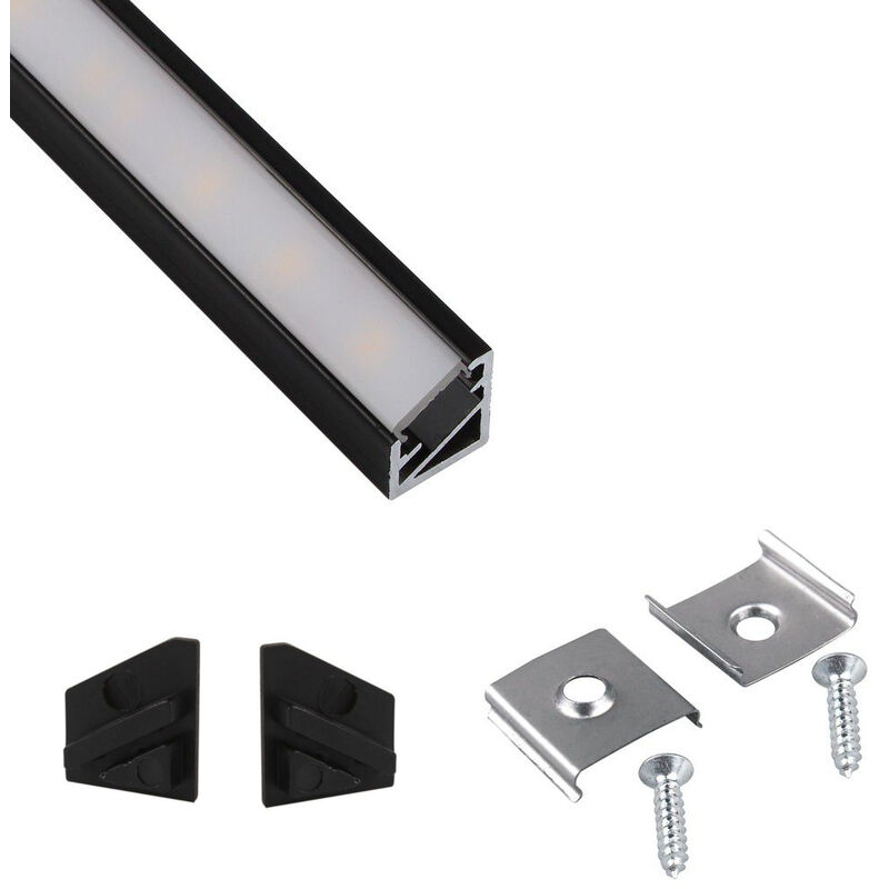 Aluminium Profile Corner 2m For LED Lights Strip Opal Cover - Colour Black - Pack of 10