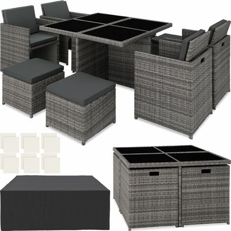 Aluminium Rattan Sitzgruppe Manhattan 4+4+1 mit Schutzhülle - Gartenlounge, Terrassenmöbel, Rattan Lounge