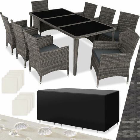 Aluminium Rattan Sitzgruppe Monaco 8+1 mit Schutzhülle - Gartenlounge