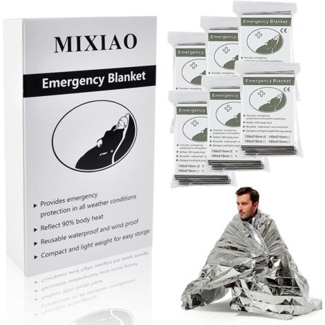 Aluminium-Rettungsdecke (6er-Pack), ideal für Outdoor-Aktivitäten, Wandern, Überlebenssituationen, Marathonläufe oder Erste Hilfe (silber, 6er-Pack)