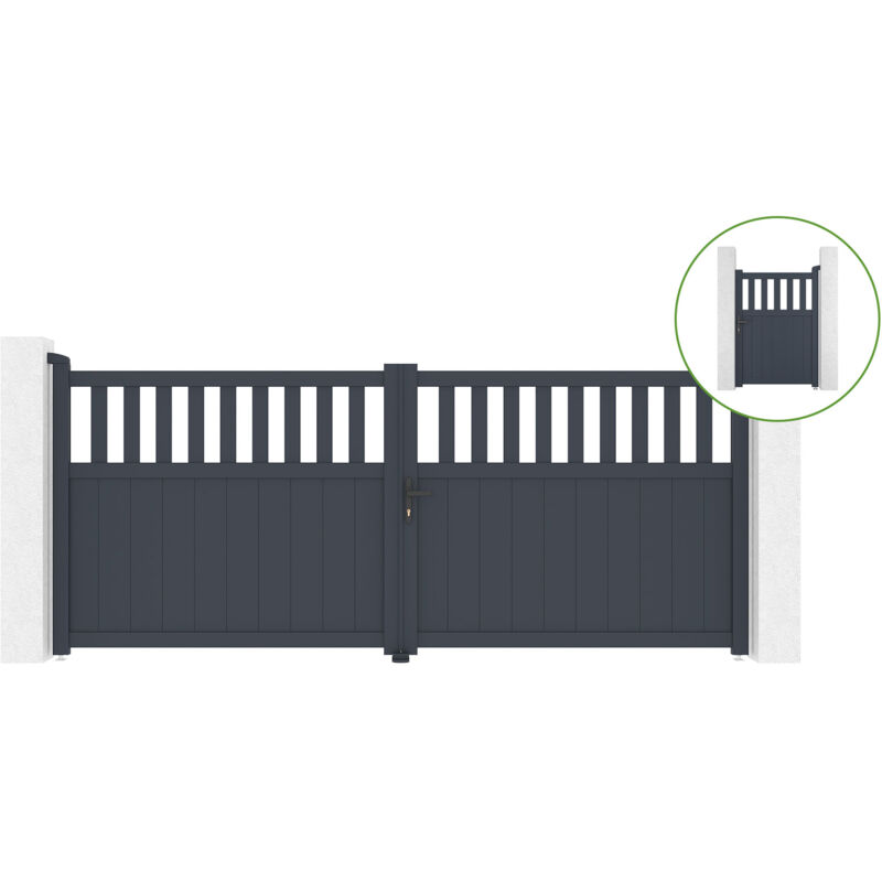 Portail battant 3,4m santis H.140cm alu + portillon santis H.140 gris