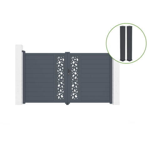 Aluminium-Schwingtor 3m SUNNY H.180cm grau + 2 Pfosten 20x20cm H.190cm
