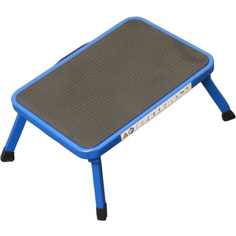 Aluminium Single Folding Step Stool Blue (Caravan Non Slip Platform Foldable Collapsible)