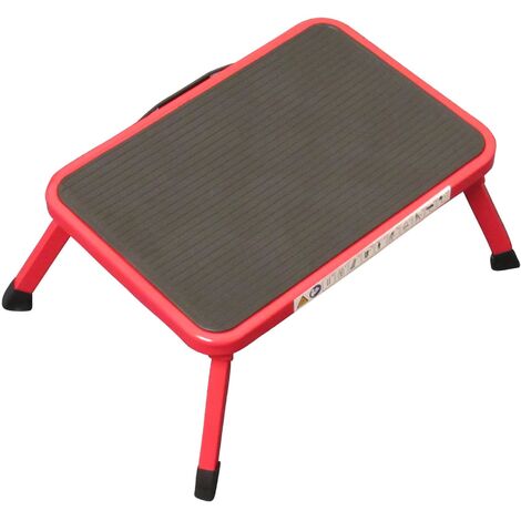 Aluminium Single Folding Step Stool Red (Caravan Non Slip Platform Foldable Collapsible)